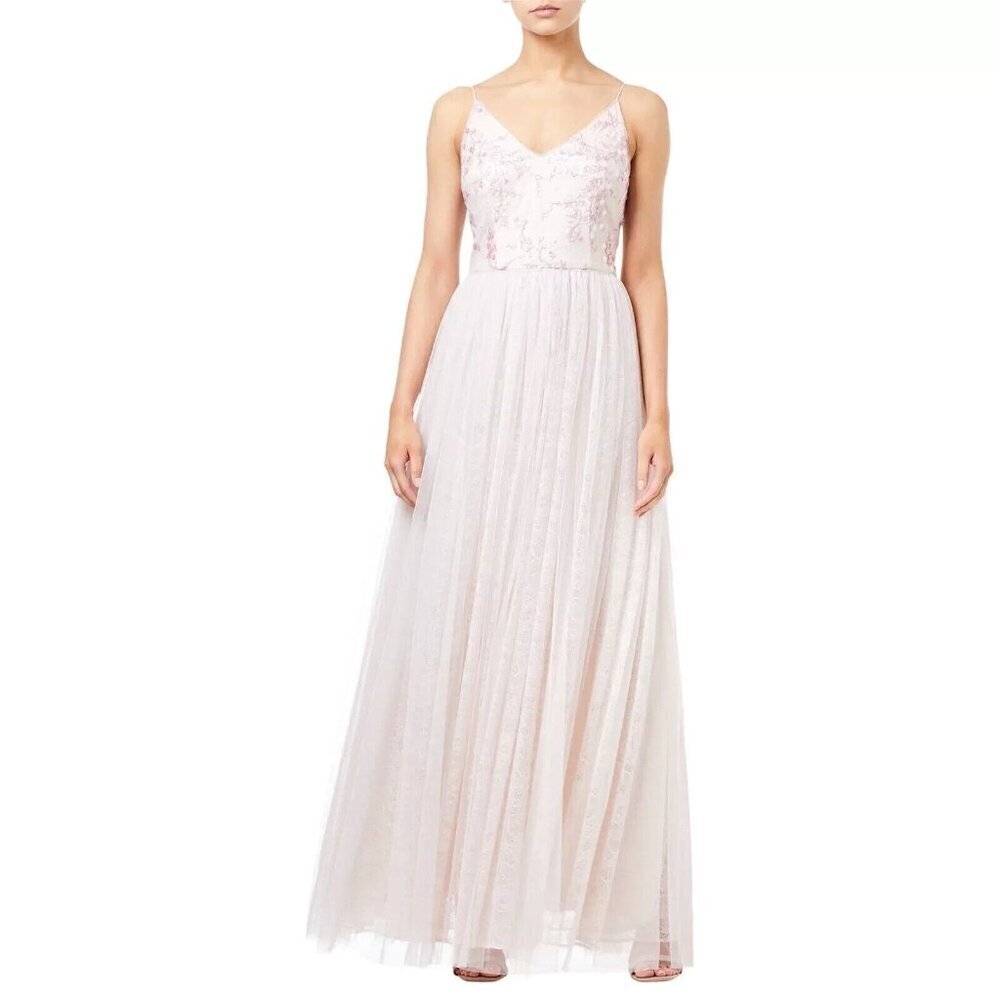 Adrianna Papell Sequin Embroidered Tulle Spaghetti Strap Dress 12